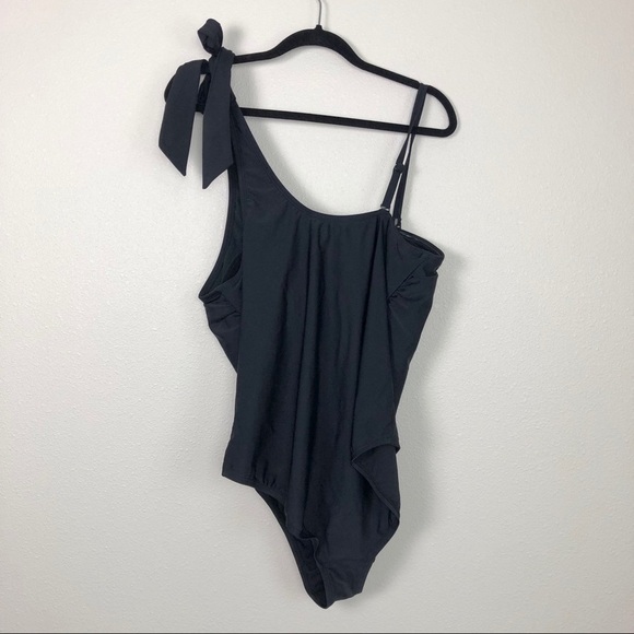 Merona Black One Shoulder Tie One Piece Swimsuit - Picture 2 of 8